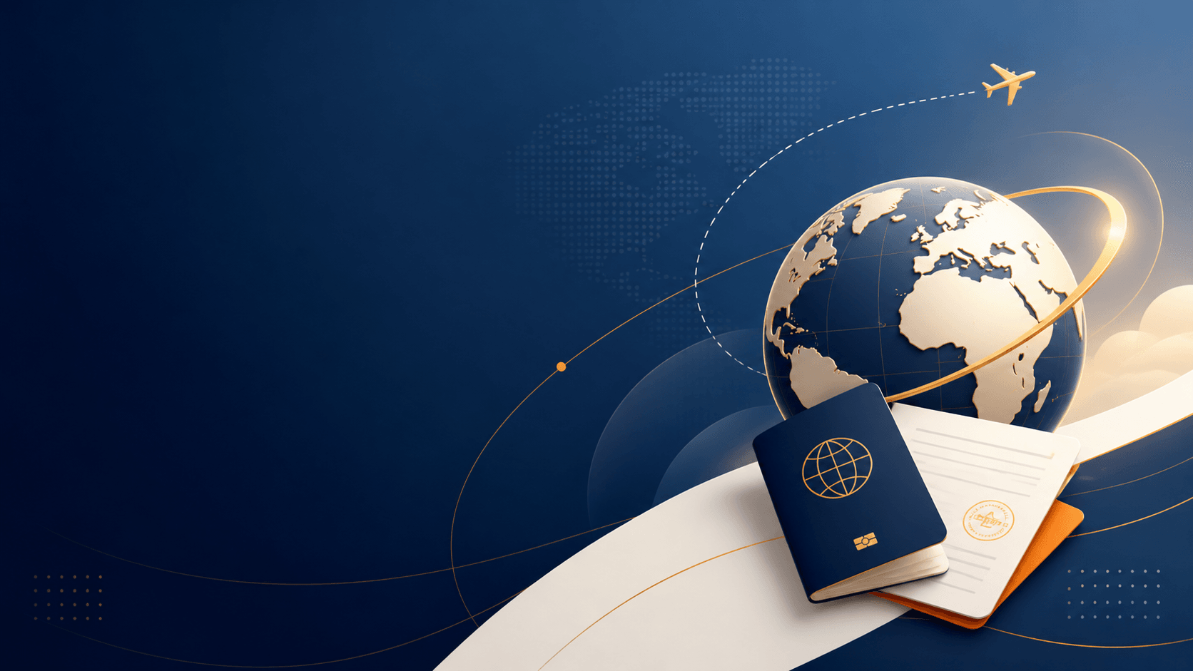 Irish Global branded visa and immigration illustration with globe, passport, and travel route lines